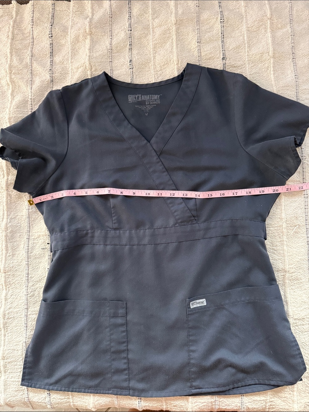 Grey's Anatomy Black V-Neck Fitted Scrub Top with Waist Seams